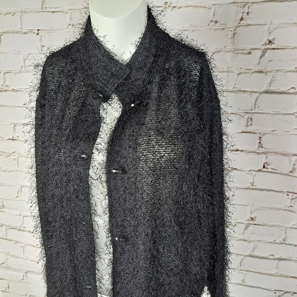 JAMIE Sadock Black Fuzzy Eylash Cardigan Sweater - Picture 5 of 13